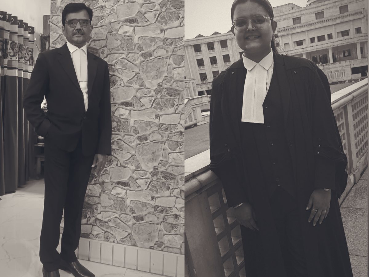 Advocates Awadhesh Bahadur Srivastava and Vaishnavi Srivastava in court dress